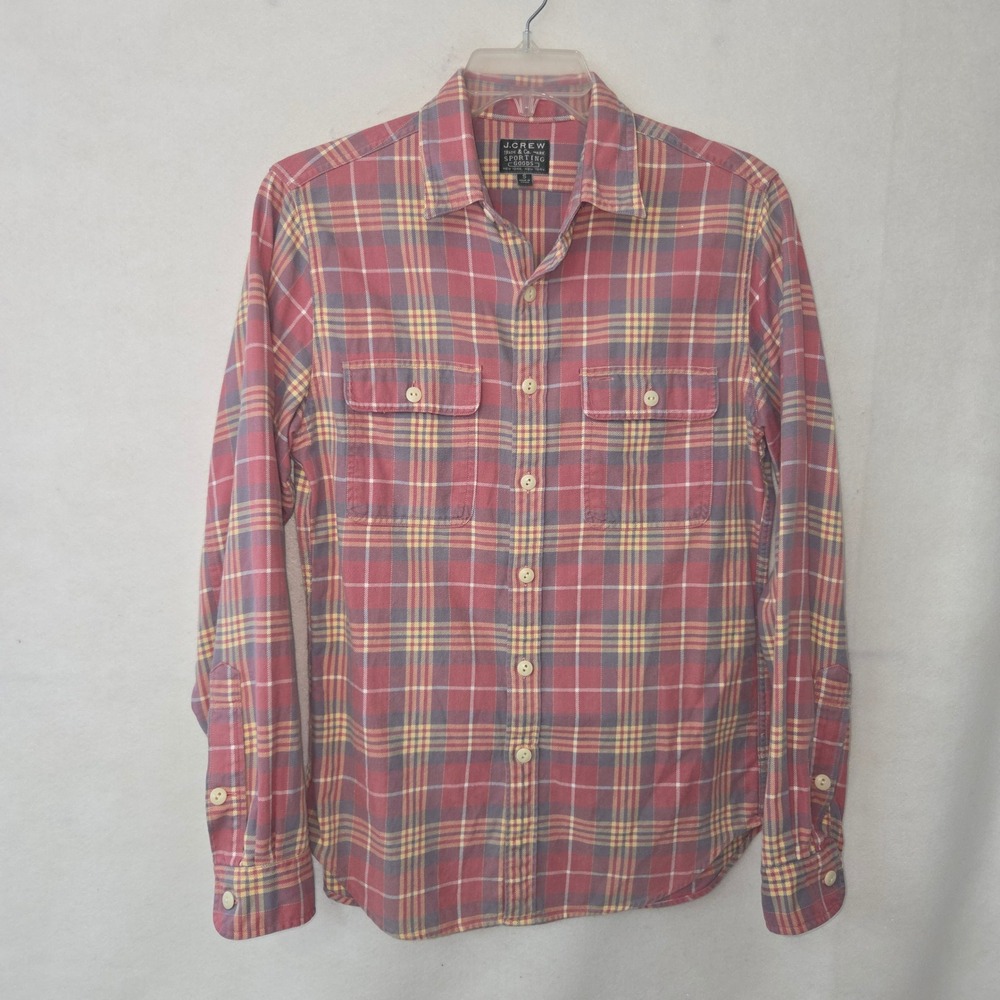 J.Crew Plaid Button Down Shirt Mens S Red Yellow Sporting Goods Long‎ Sleeve